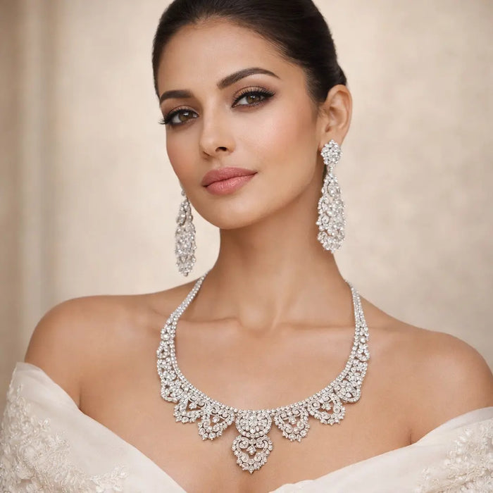 (Necklace BSD-23-A) (Earring BSD-23 -B) Diamond Necklace With Earrings Hallmarked (Necklace in Diamond Dia -21.53 ct, Gold -75.130, 18kt Purity, Earring in Diamond & Bkts Dia-8.97 ct, Gold - 30.220)