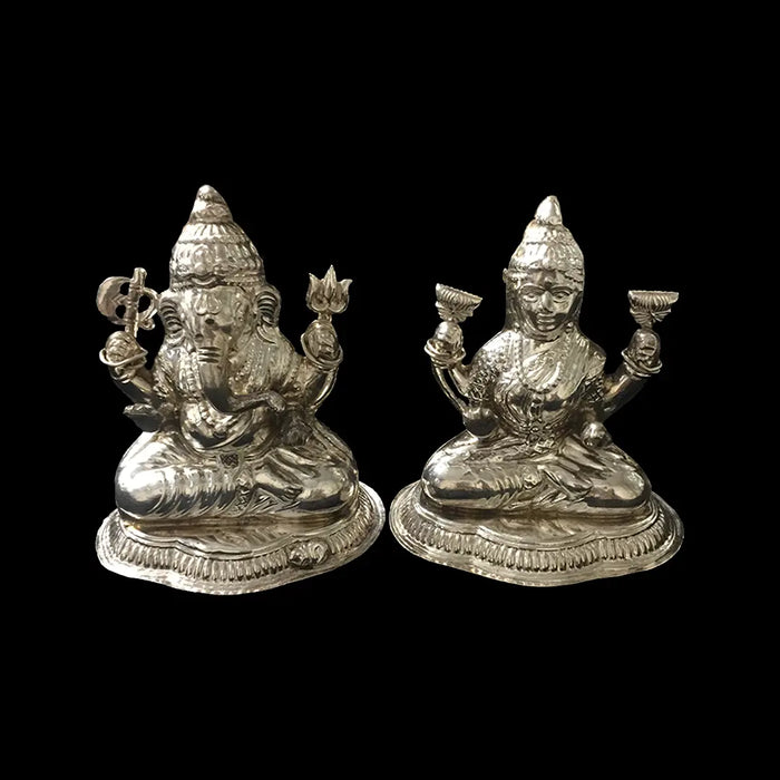 (LG-35) Laxmi and Ganesh Idols in Silver, 124 Grams Pair