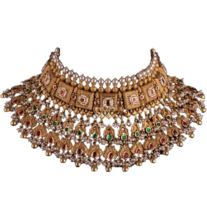 Kundan Polki Necklace with earrings in 22 CT Gold ( HALLMARKED )
