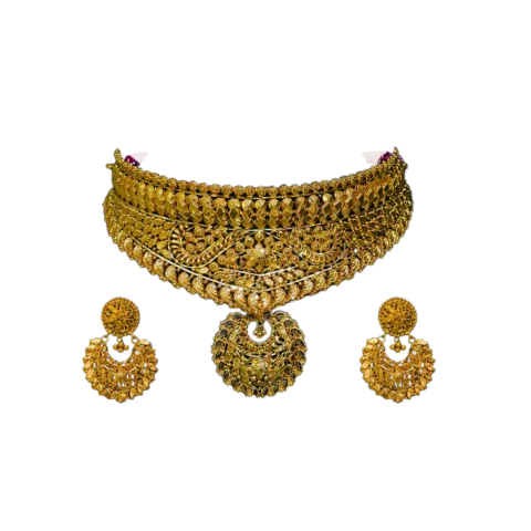 Gold Chic Set, Necklace - 35 Grams, Earrings - 14.850 Grams. Total Weight - 49.850 Grams, 22CT, 91.6% Purity