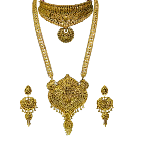 Gold necklace 72.850 Gold earring 21.555 in 91.6 22KT purity MSG-302 and MSG-302-A , Gold Chic Set, Necklace - 35 Grams, Earrings - 14.850 Grams. Total Weight - 49.850 Grams, 22CT, 91.6% Purity